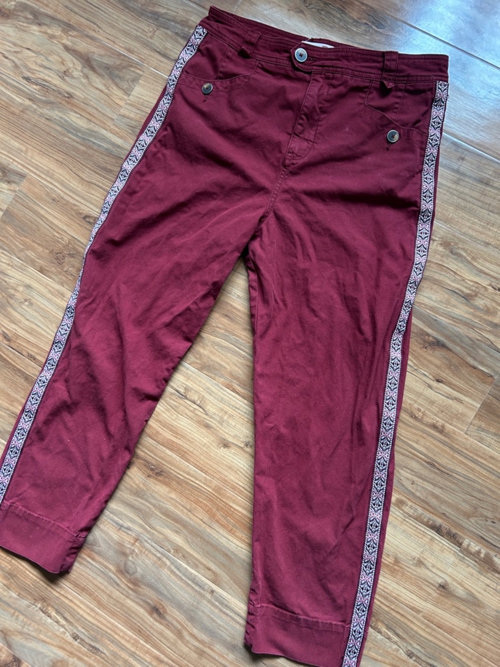 Anthropologie Boho Side Stripe Tapered Pants Ankle Length Trouser